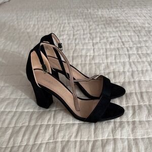 Madden Girl Black Suede Ankle-Strap Block Heels